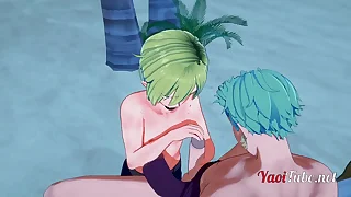 One Fraction Yaoi - Zoro x Sanji Handjob and Blowjob in a littoral - anime Manga Gay